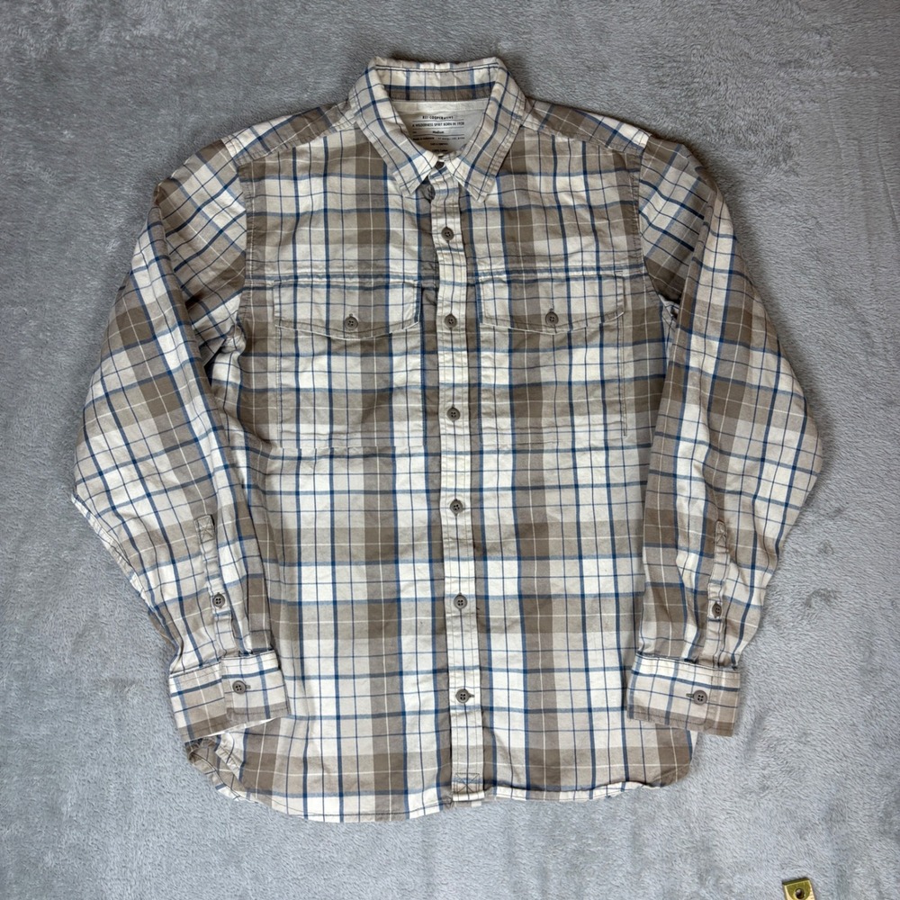 REI Co-op Shirt Mens Medium Plaid Flannel Button Down Brown Blue Outdoor Cotton